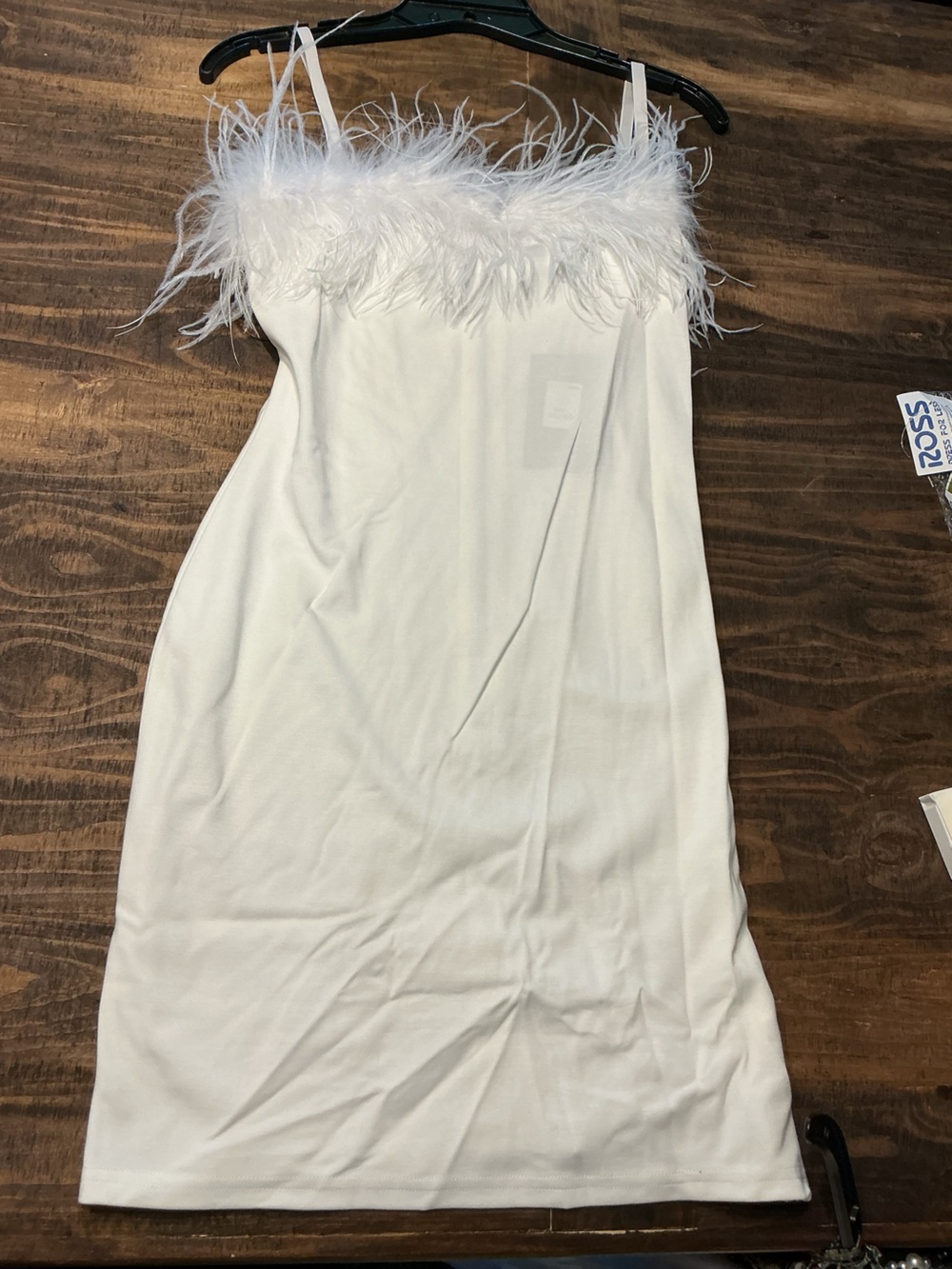 Fashion Nova White Feather-Trim Mini Dress
